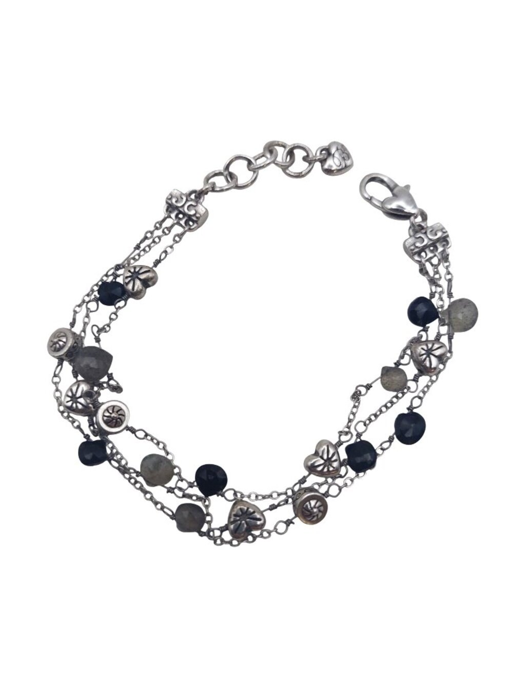 Brighton Three Strand Labradorite Crystal Bead Bracelet Silver Plated Adjustable